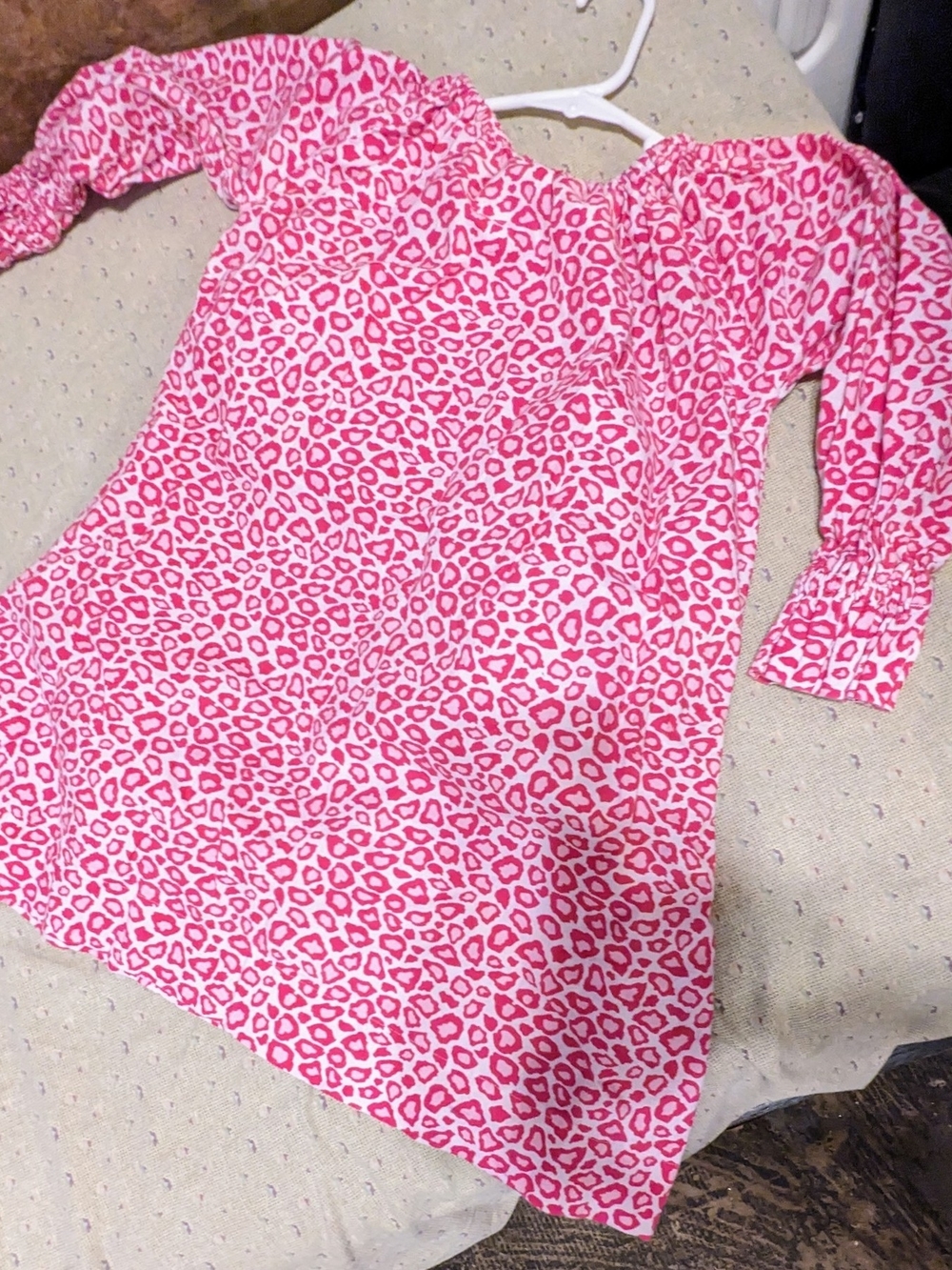Girls Pink Leopard-Print Long Sleeve Dress